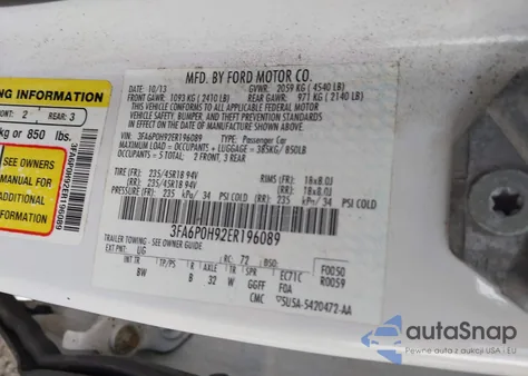 2014 Ford Fusion Se z USA, uszkodzony, nr VIN 3FA6P0H92ER196089